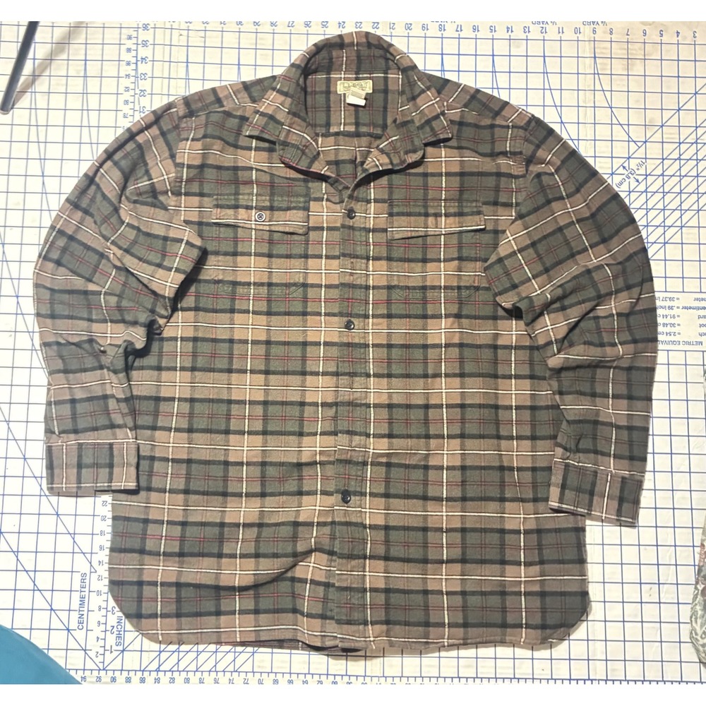 L.L.Bean Chamois Cloth Plaid Flannel Shirt Brown Green 100% Cotton